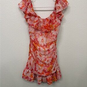 Hello Molly Floral Mini Dress - Pink and Orange